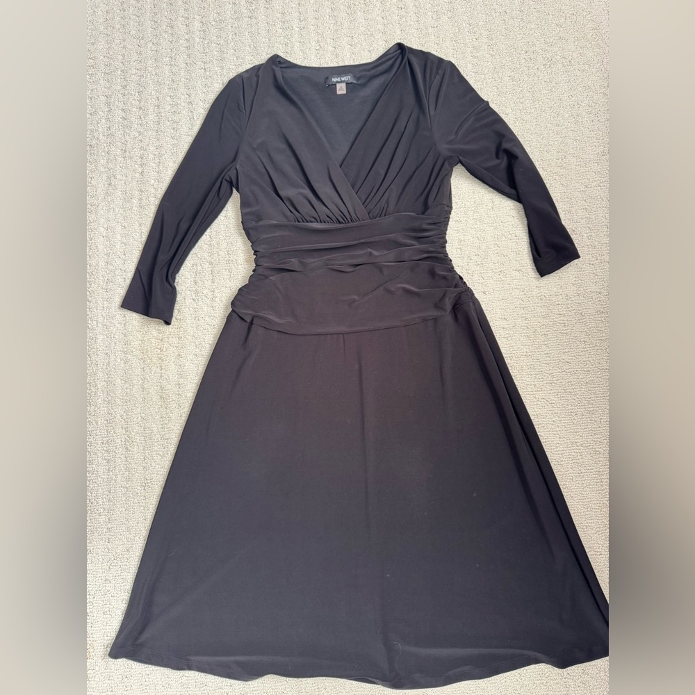 Nine West Black Long Sleeve Midi Dress